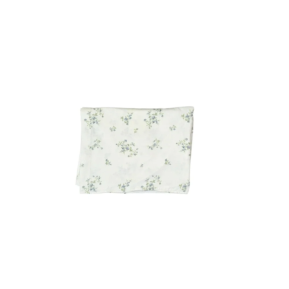 Vintage Rose Print Flat Sheet Twin Size Cotton Flannel Soft Floral White Blue